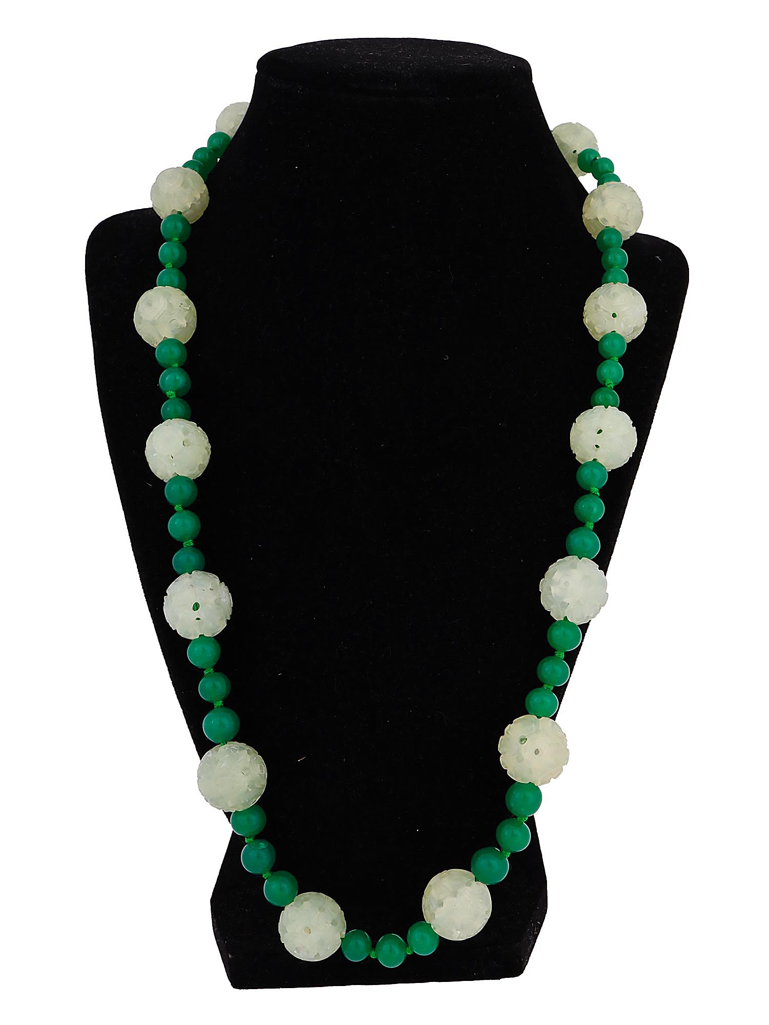 NEPHRITE AND CARVED JADE BEADED NECKLACE PIC-0